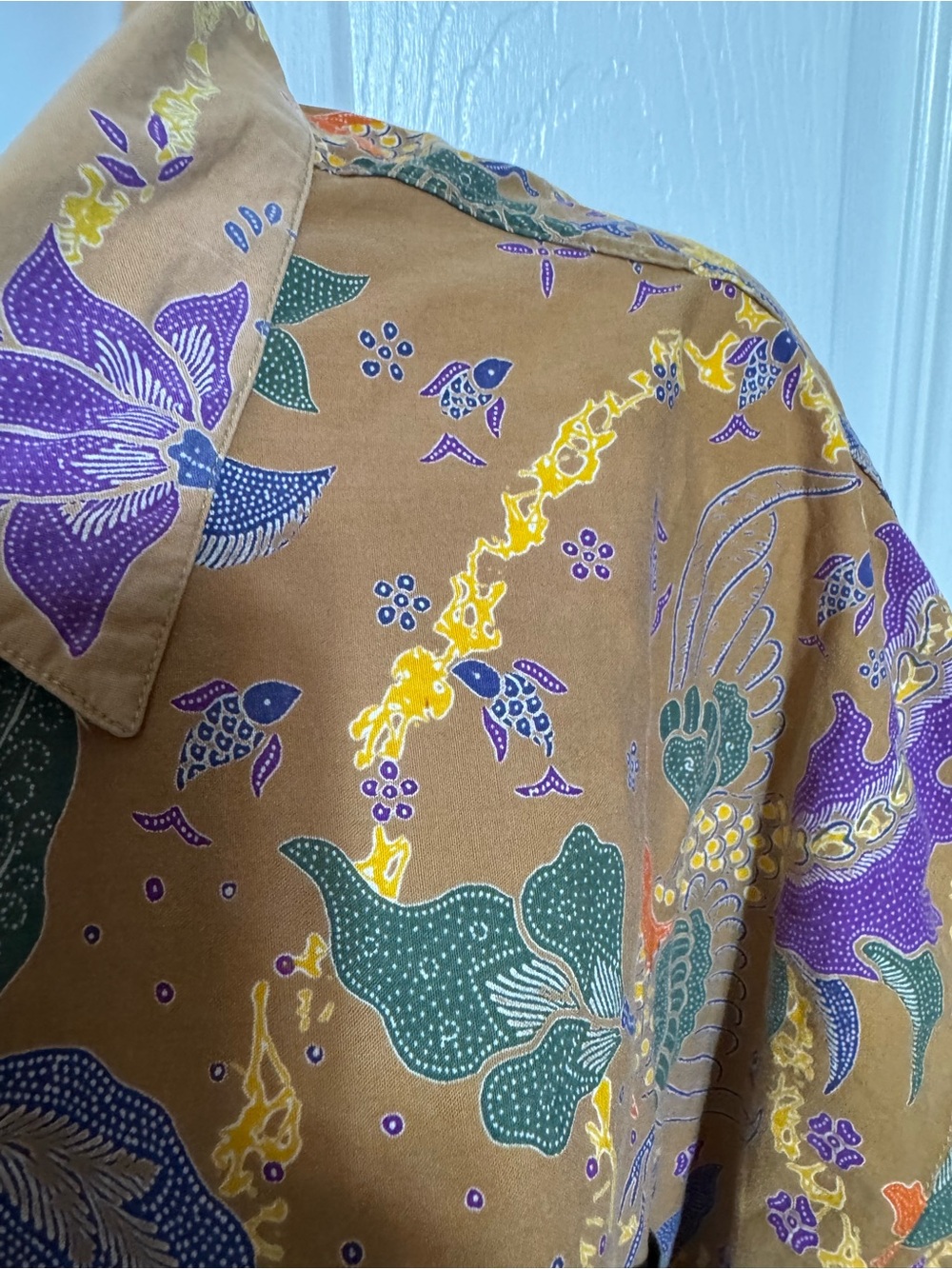 VTG Lotus koi fish floral Rare Venezia earthy Men's Brown Floral Short 26/28 - Picture 4 of 6